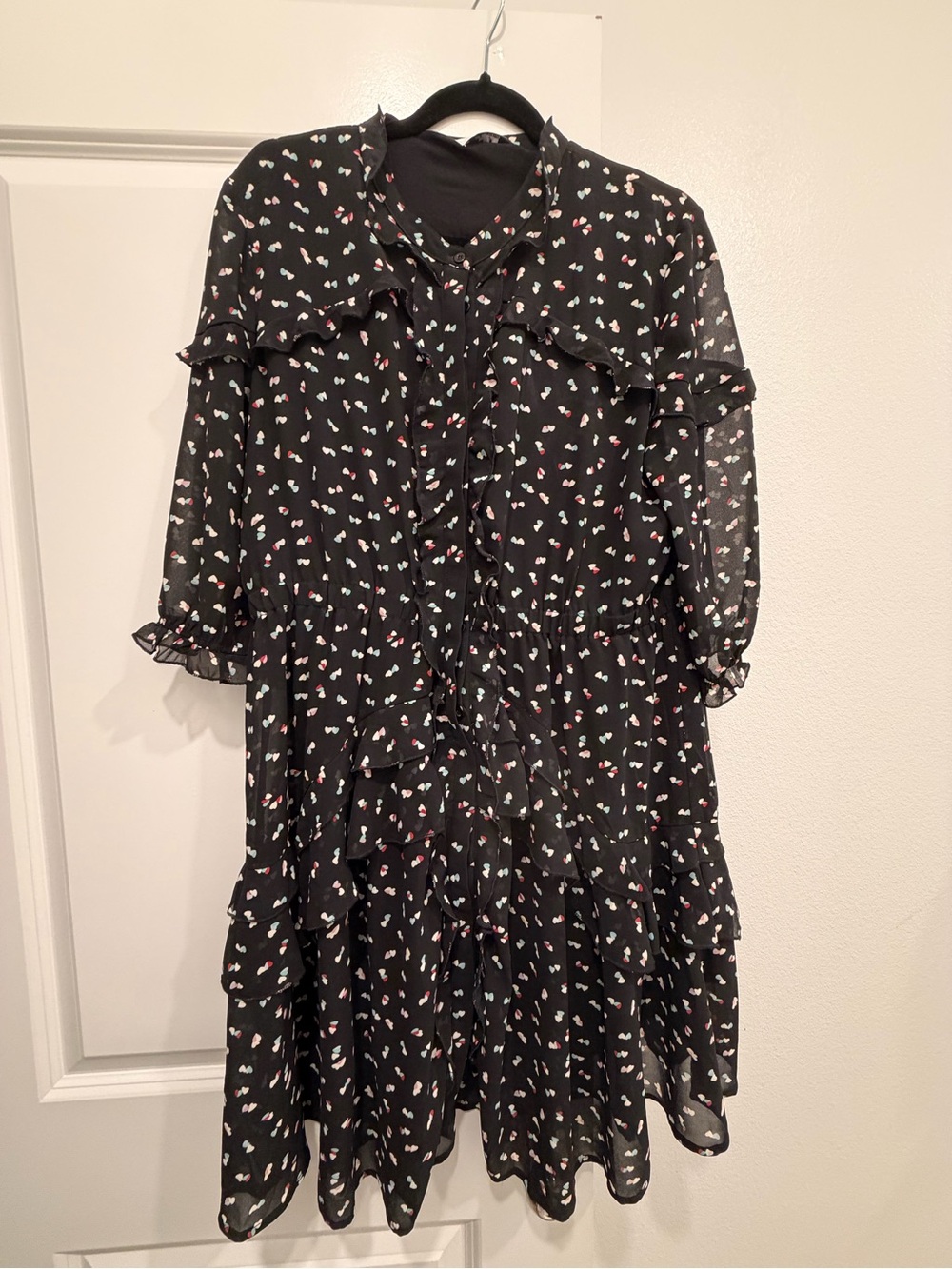Carly Jean Los Angeles Black Midi Dress with Pink & White Micro Floral